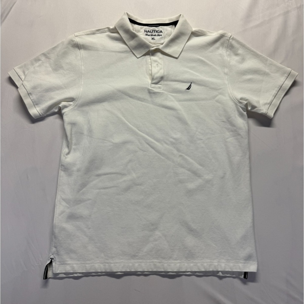 Nautica True Deck‎ Polo Shirt Mens XL White Cotton Logo Performance Golf Tennis